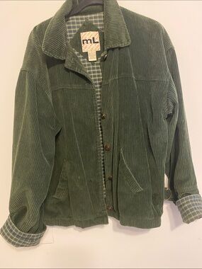 Ml Sport Olive Green Corduroy Shirt Jacket with Plaid Lining, no damage